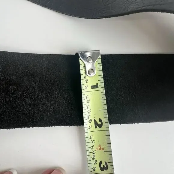 Vintage Brutalist Belt Buckle Black Genuine Leather Hippie M / L 36” - Picture 4 of 6